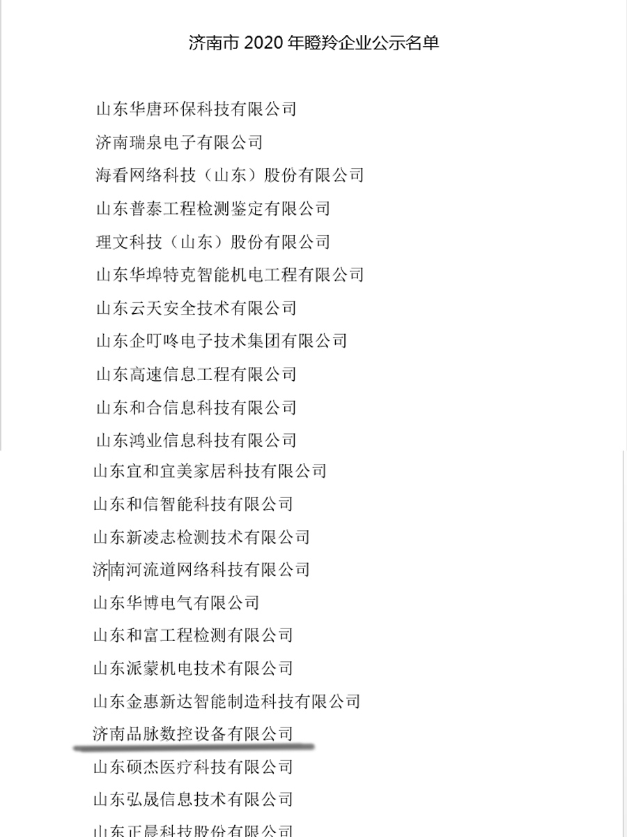 品脈數控開料機廠家-榮獲瞪羚企業